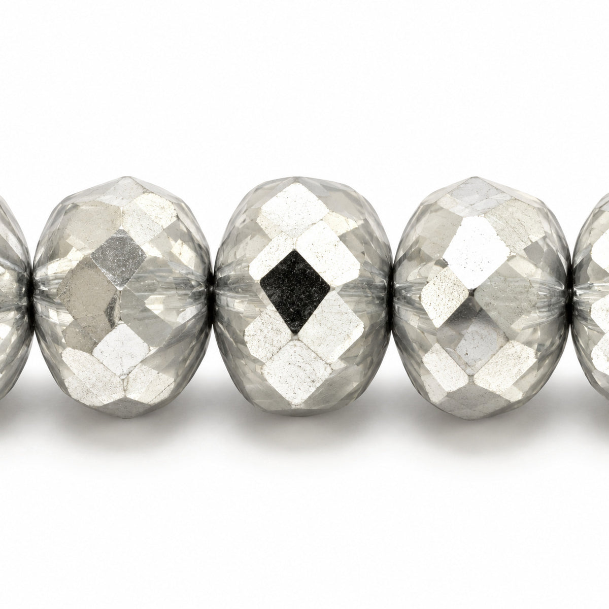 Spiral Rondelle Faceted Fire Polish Beads, Black Silver (23980-27000), Glass, Czech Republic