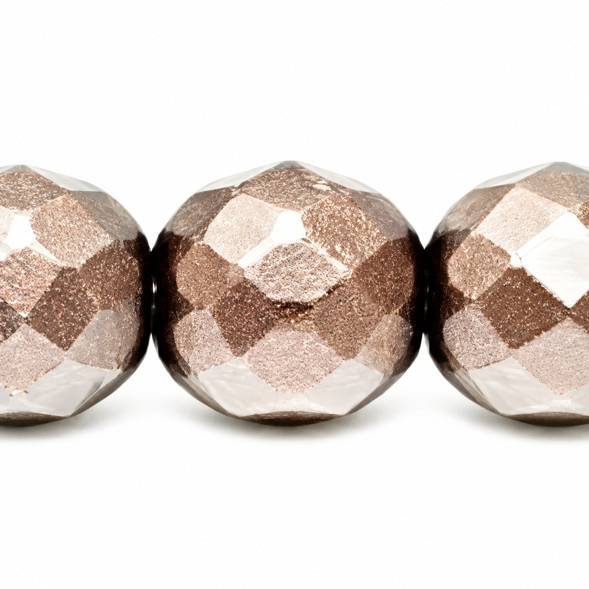 Faceted Round Fire Polished Beads, Chalk White Pastel Dark Brown (03000-25036), Glass, Czech Republic