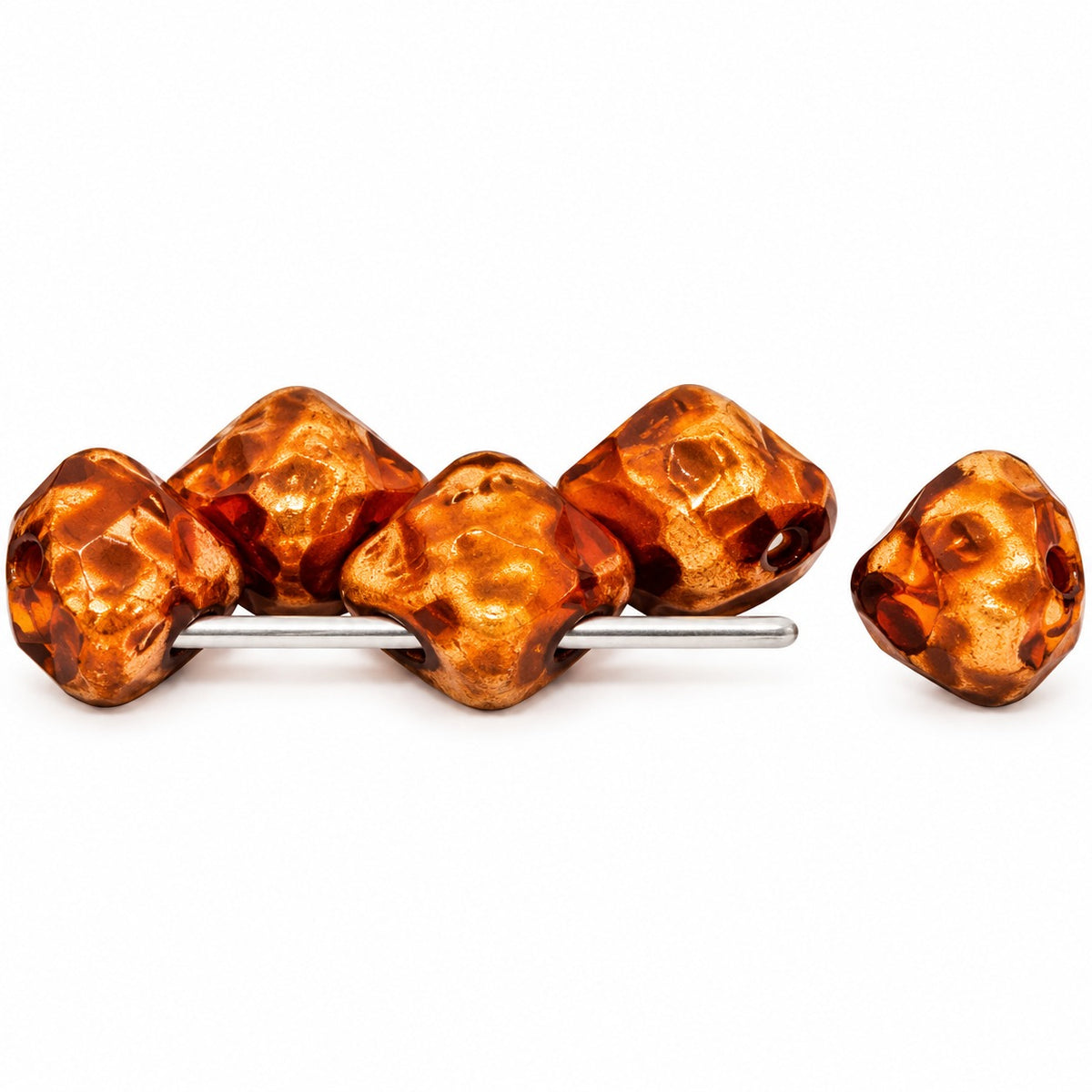 Silky 2-Hole Square Beads, Opaque Beige Stain Strong (13010-86805), Glass, Czech Republic