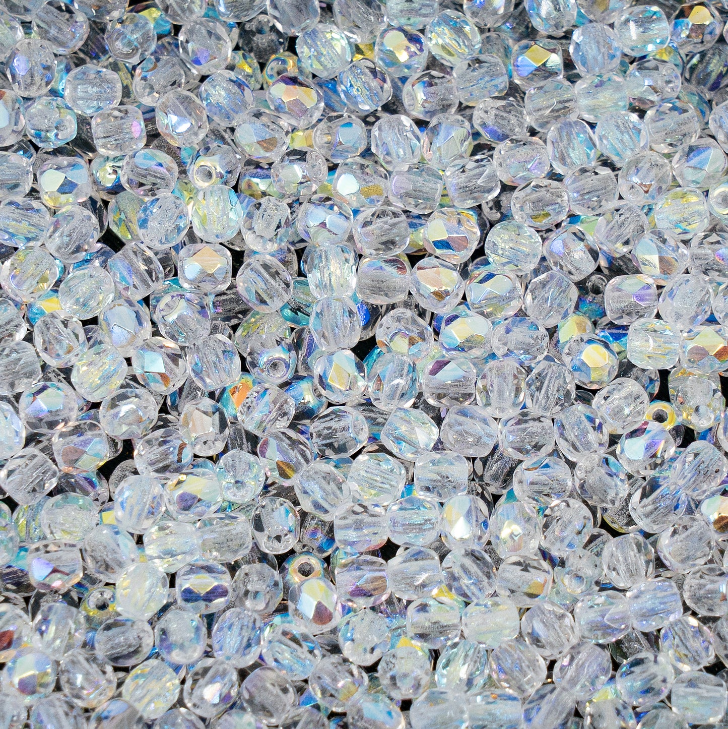 出口 10 克刻面圆形火抛光珠,3 x 3 毫米,水晶 Ab (00030-28701),玻璃,捷克共和国