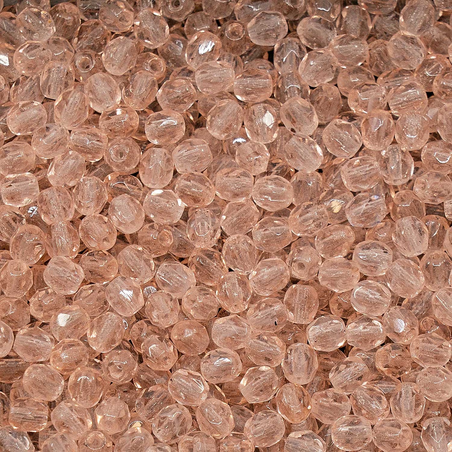 アウトレット ファセットラウンドファイアポリッシュビーズ、4 x 4 mm、透明ピンク(70110)、ガラス、チェコ共和国