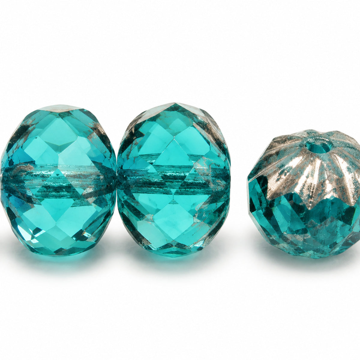 Special Cut Faceted Fire Polished Beads, Transparent Aqua Luster Violet Full Coated (60140-14496), Glass, Czech Republic