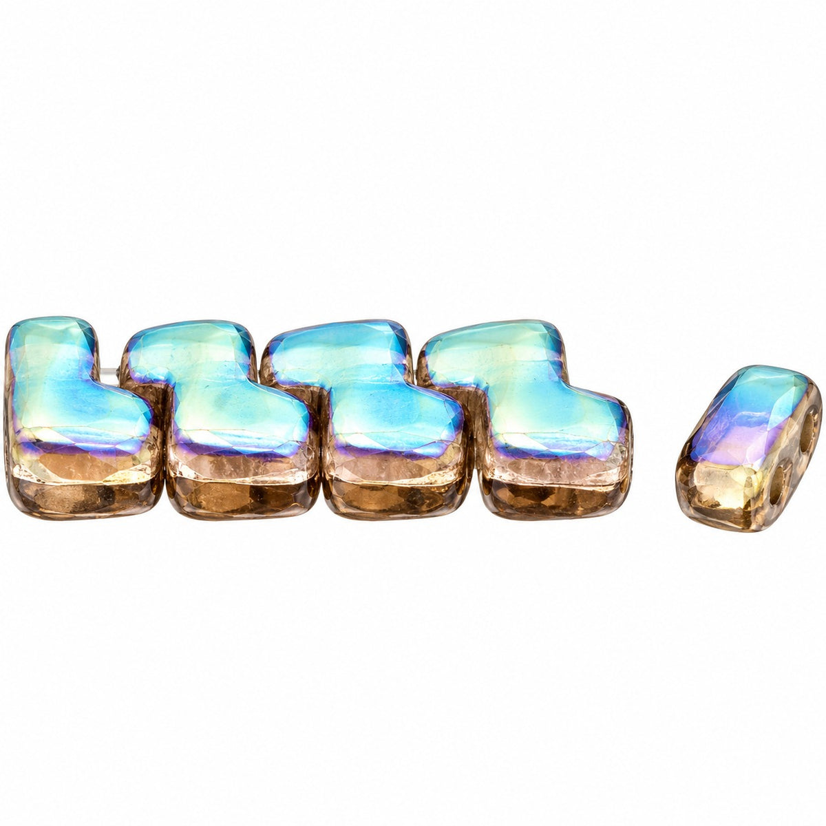 2-Hole Pressed Beads, Transparent Gray Ab (40020-28701), Glass, Czech Republic