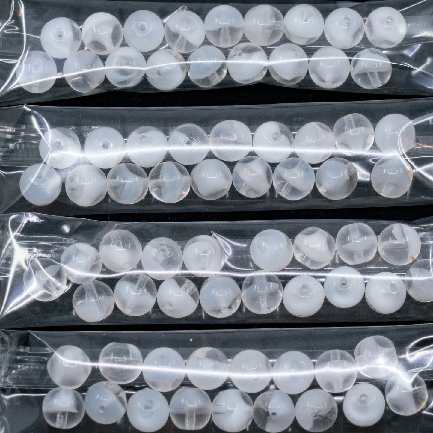 OUTLET 10 grams Round Druck Beads, 8 x 8 mm, Mix Crystal White (06008), Glass, Czech Republic