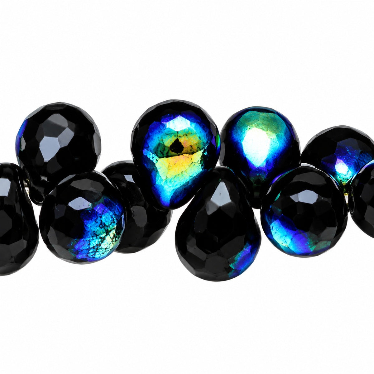 Drop Beads, Black Ab (23980-28701), Glass, Czech Republic