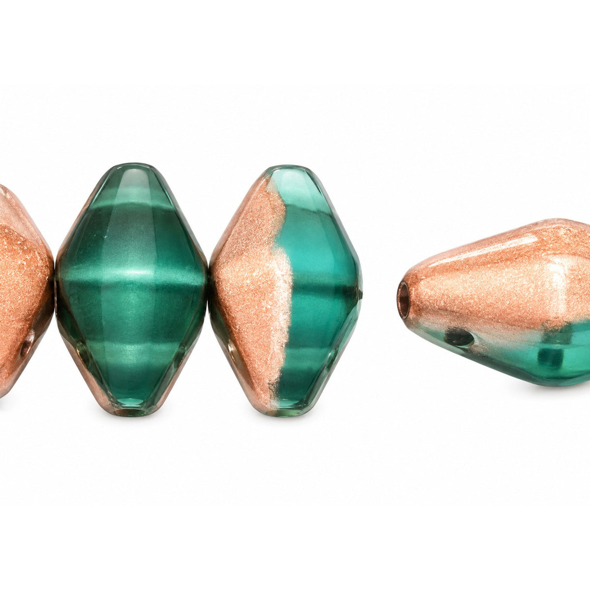 Oval Olive Beads, Transparent Aqua Matte Rose Gold Capri (60210-84110-27101), Glass, Czech Republic