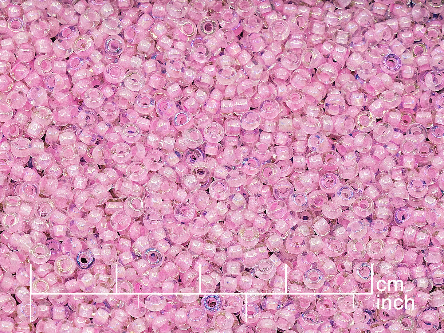 OUTLET Rocailles Seed Beads Preciosa Ornela size 9/0, Crystal, Colour Lined Pink, Rainbow Pink (58573), Glass, Czech Republic