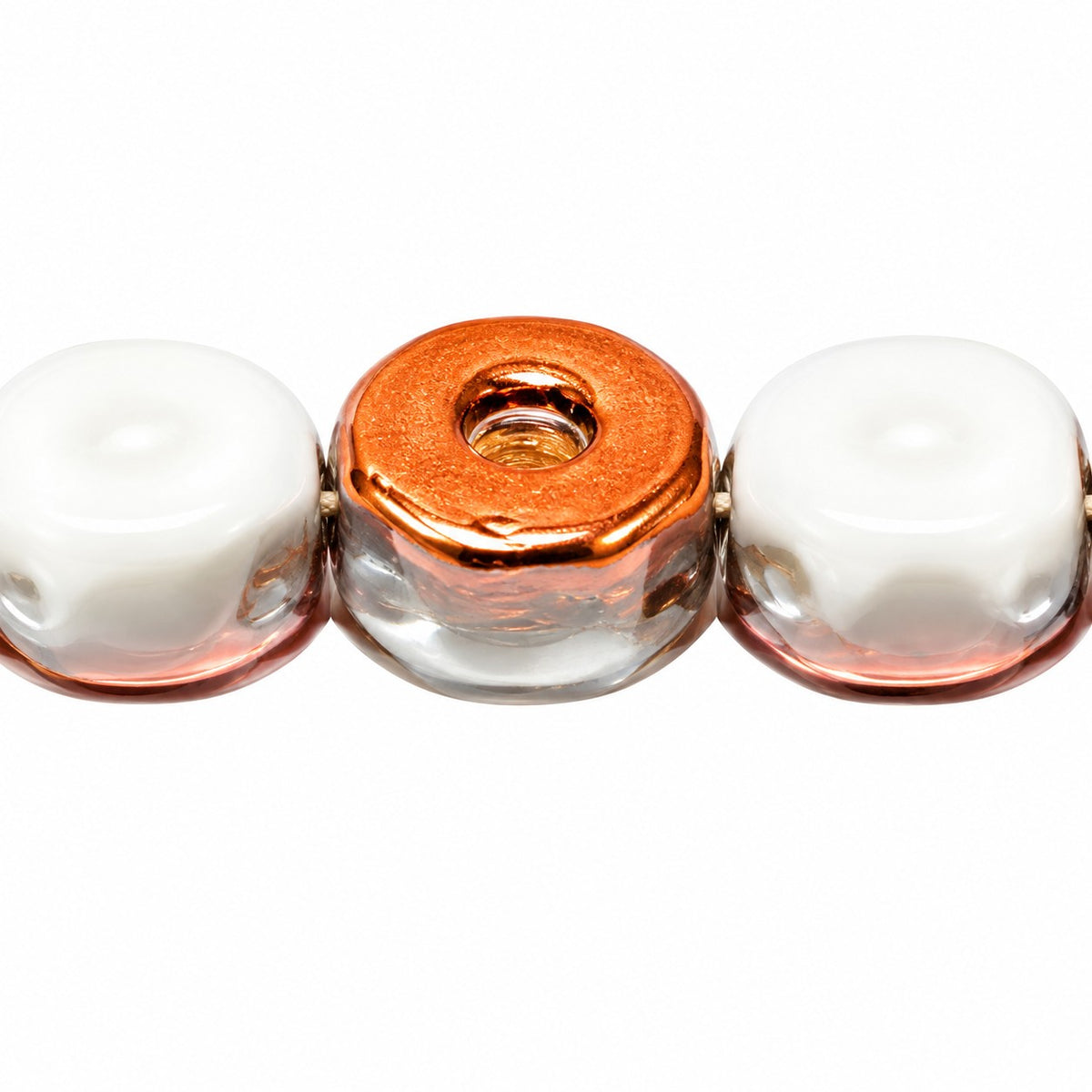 Triple Hole Beads, Crystal, Transparent 111-77-794 8X4Mm 00030, White Crystal Pinkyellow Coating (02010-27137), Glass, Czech Republic