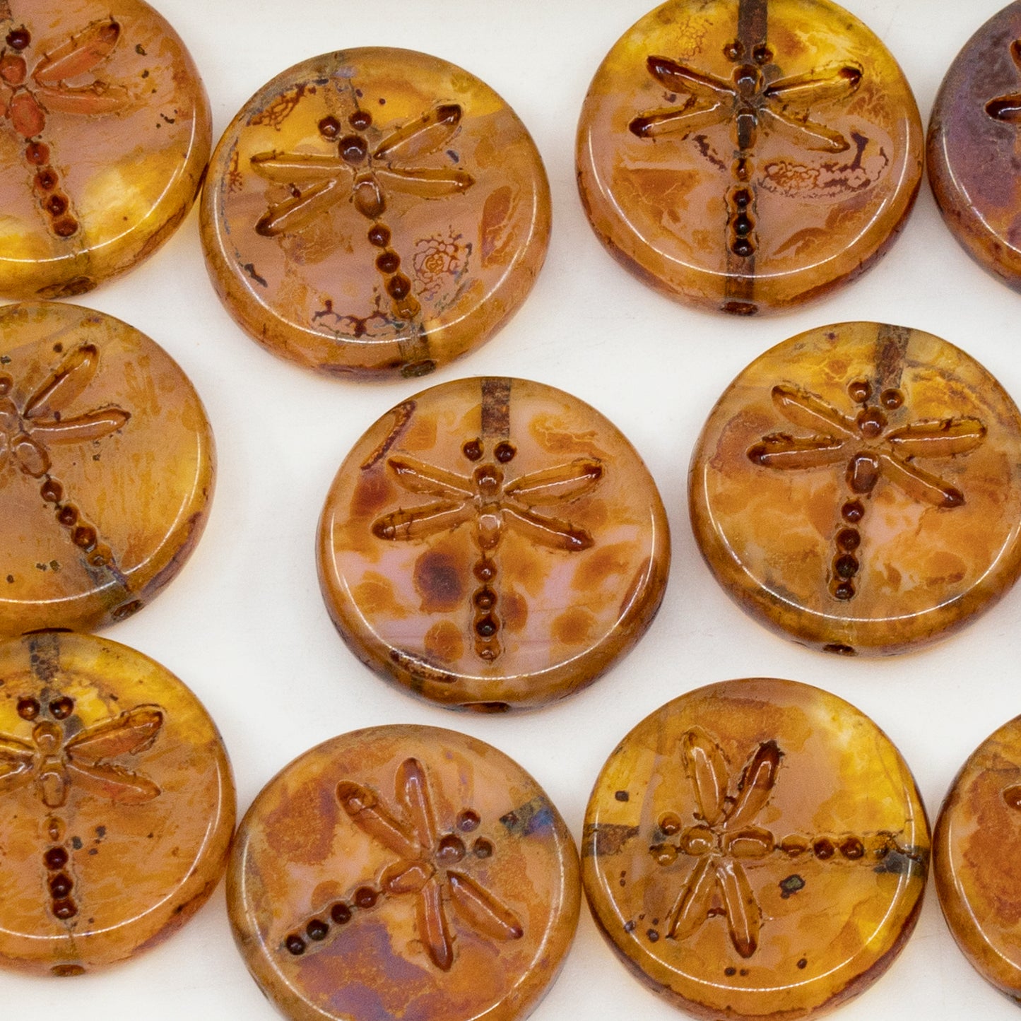 アウトレット 250g/50g 丸型フラットビーズ トンボ付き 17 x 17 mm 76010 Travertin (76010-86800) ガラス チェコ共和国