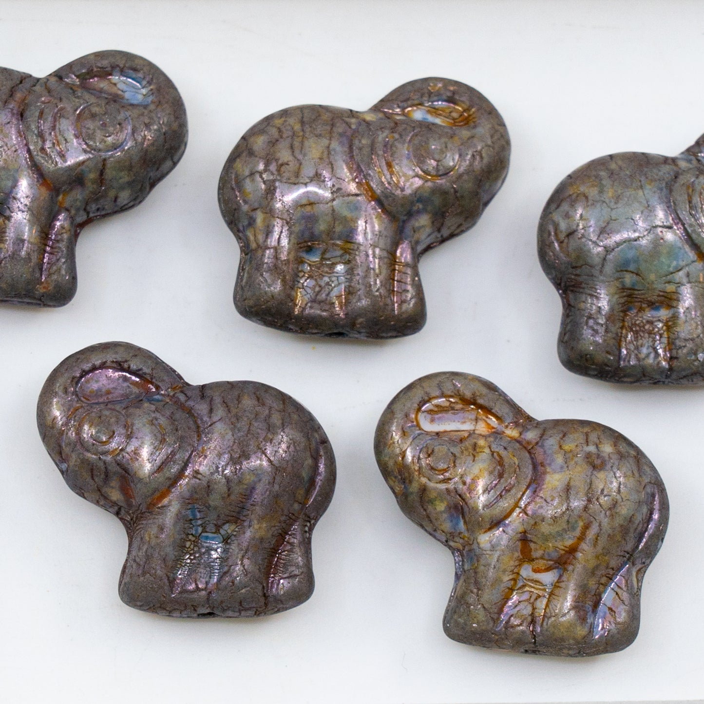 清仓 250克/50克 大象珠子,20 x 21毫米,白色塞内加尔蓝色 (02010-15664),玻璃,捷克共和国