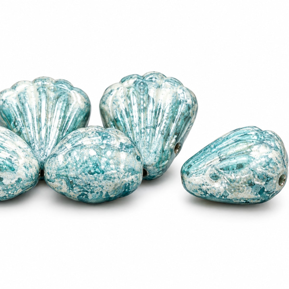 Flower Beads, Chalk White Terracotta Blue (03000-15464), Glass, Czech Republic
