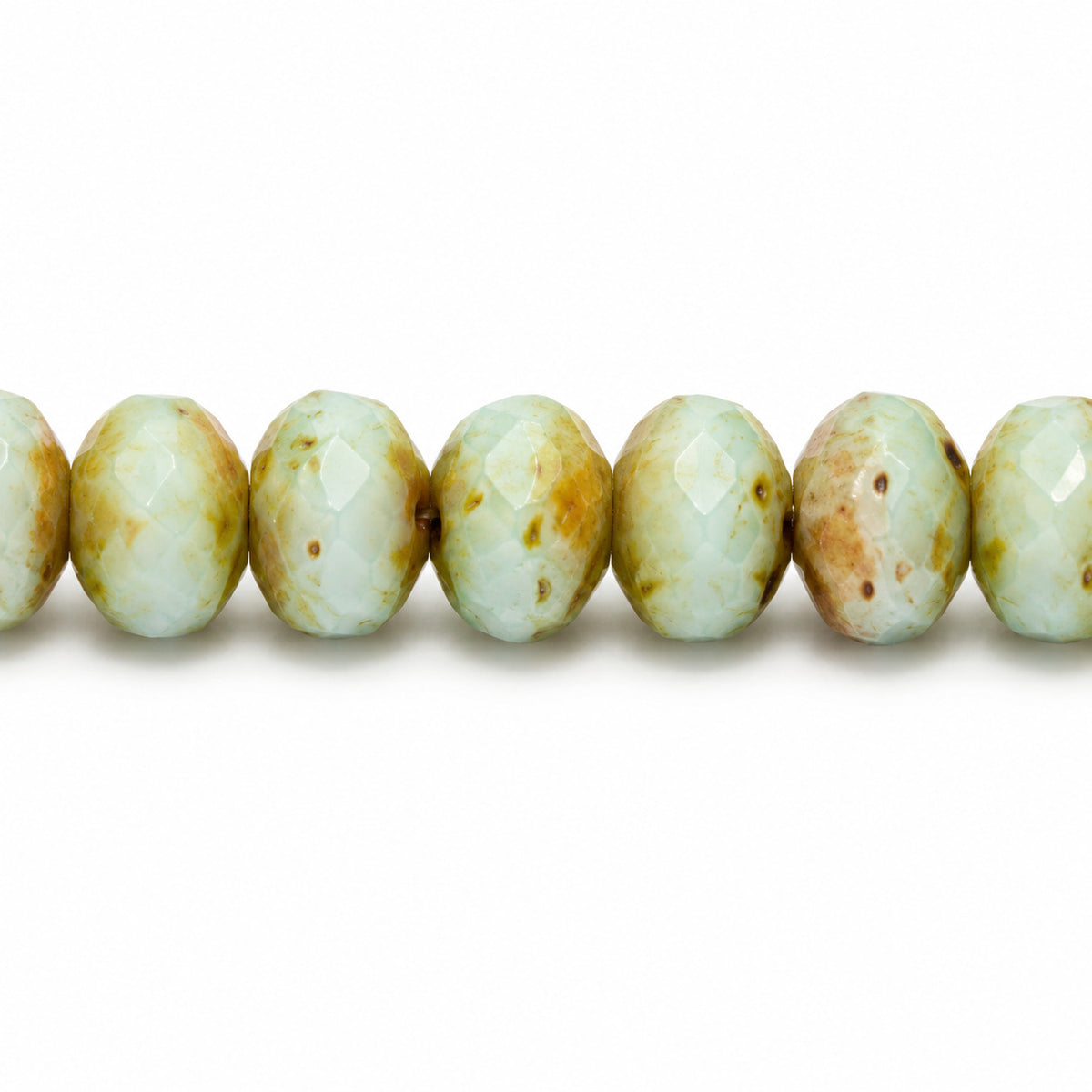 Rondelle Faceted Fire Polish Beads, Turquise Stain Strong (63100-86805), Glass, Czech Republic