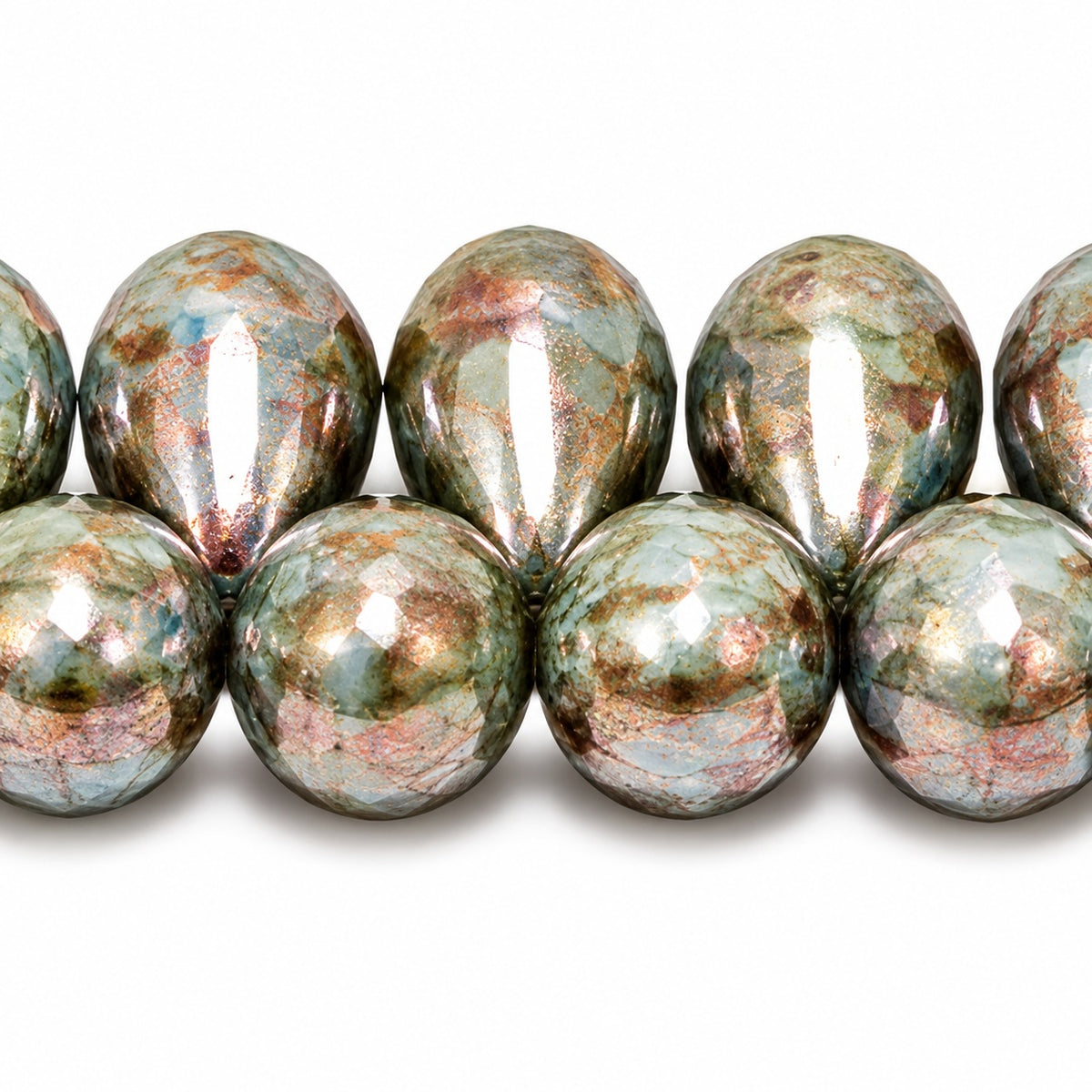 Drop Beads, White Stain With Luster Blue (02010-65431), Glass, Czech Republic