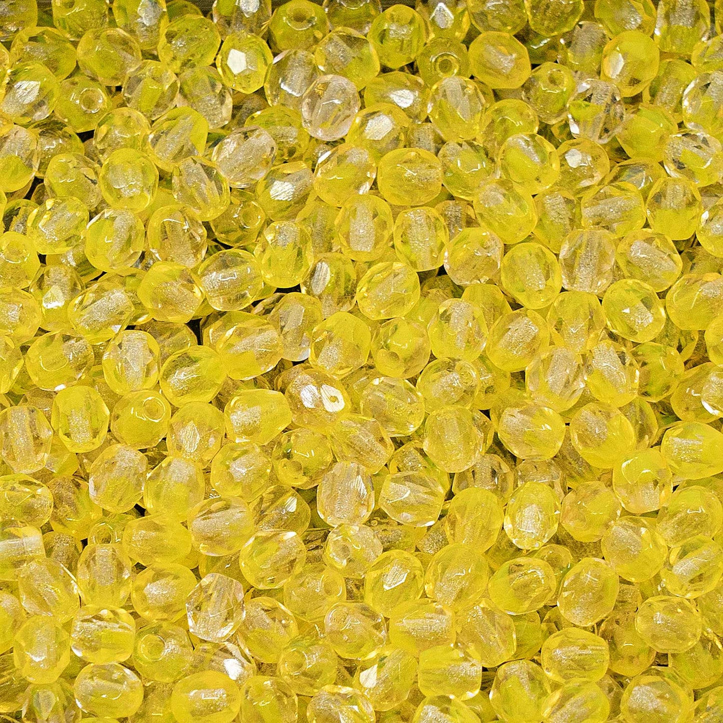 アウトレット ファセットラウンドファイアポリッシュビーズ、4 x 4 mm、イエローミックスカラー(イエローミックス)、ガラス、チェコ共和国