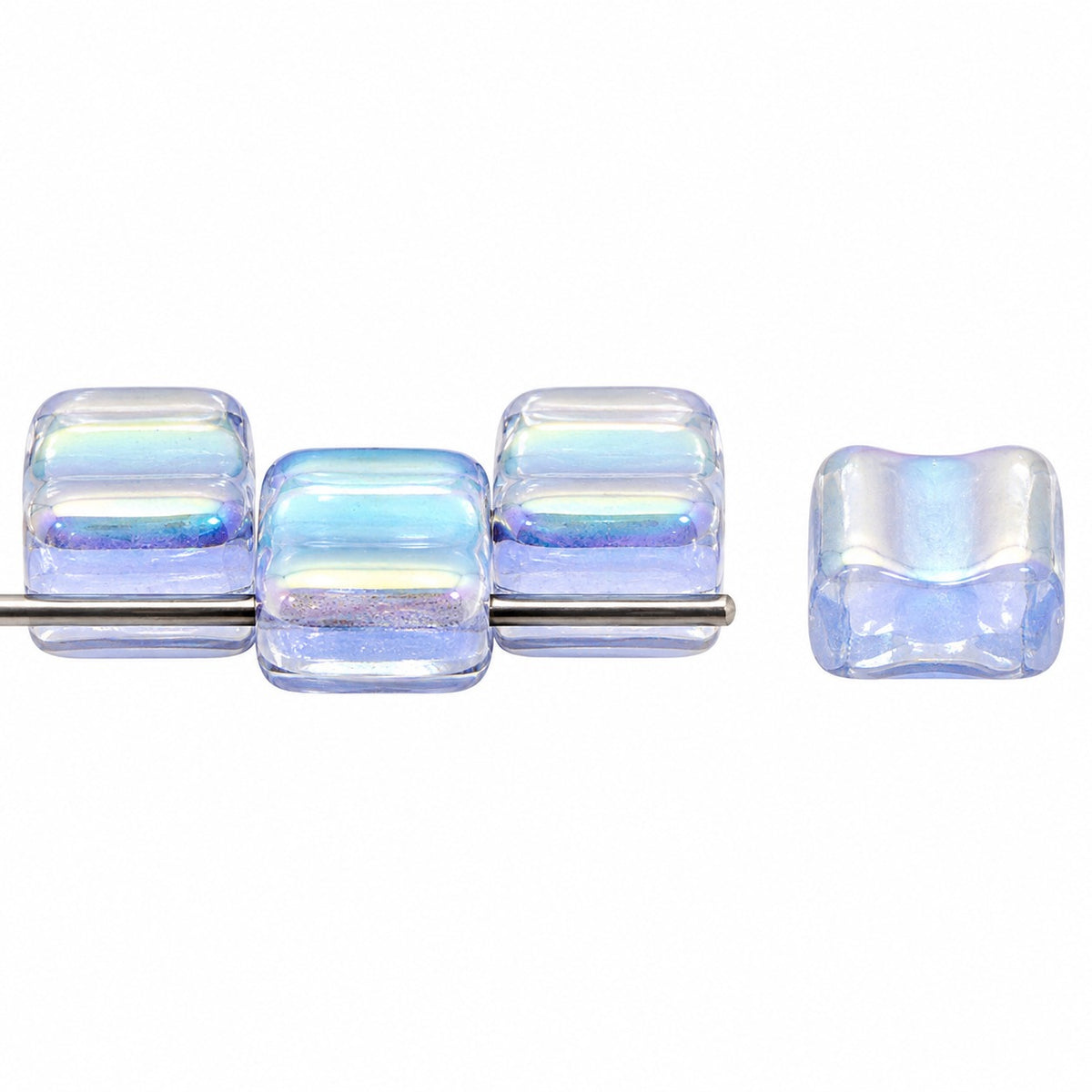 Silky 2-Hole Square Beads, Transparent Light Amethyst Ab (20210-28701), Glass, Czech Republic