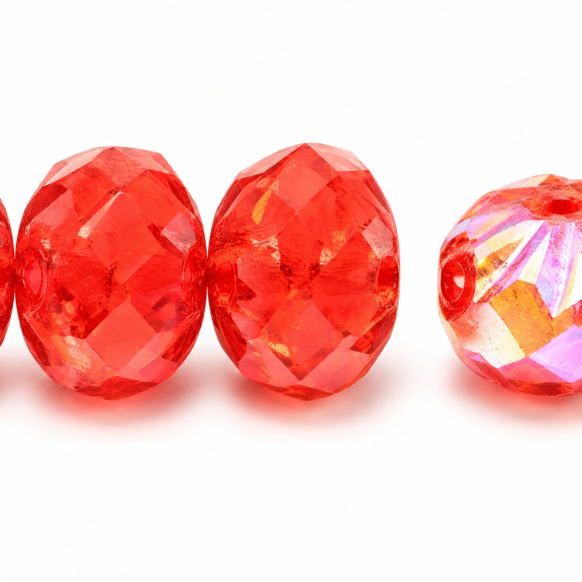 Spiral Rondelle Faceted Fire Polish Beads, Orange Ab (96028-28701), Glass, Czech Republic