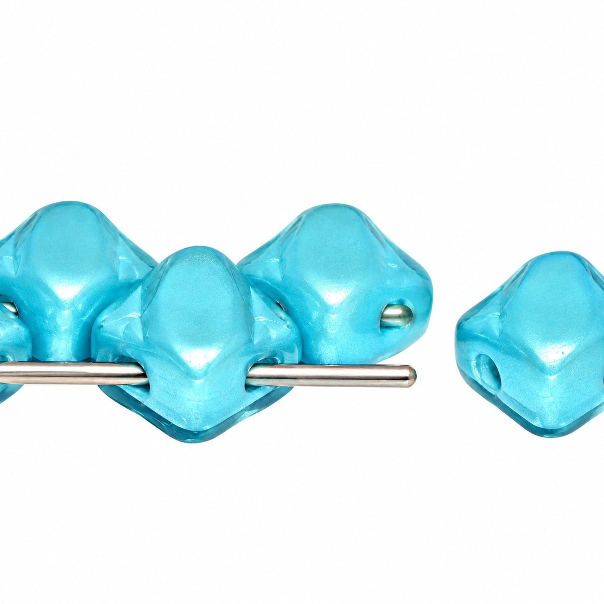 Silky 2-Hole Square Beads, White Aqua (02010-25019), Glass, Czech Republic