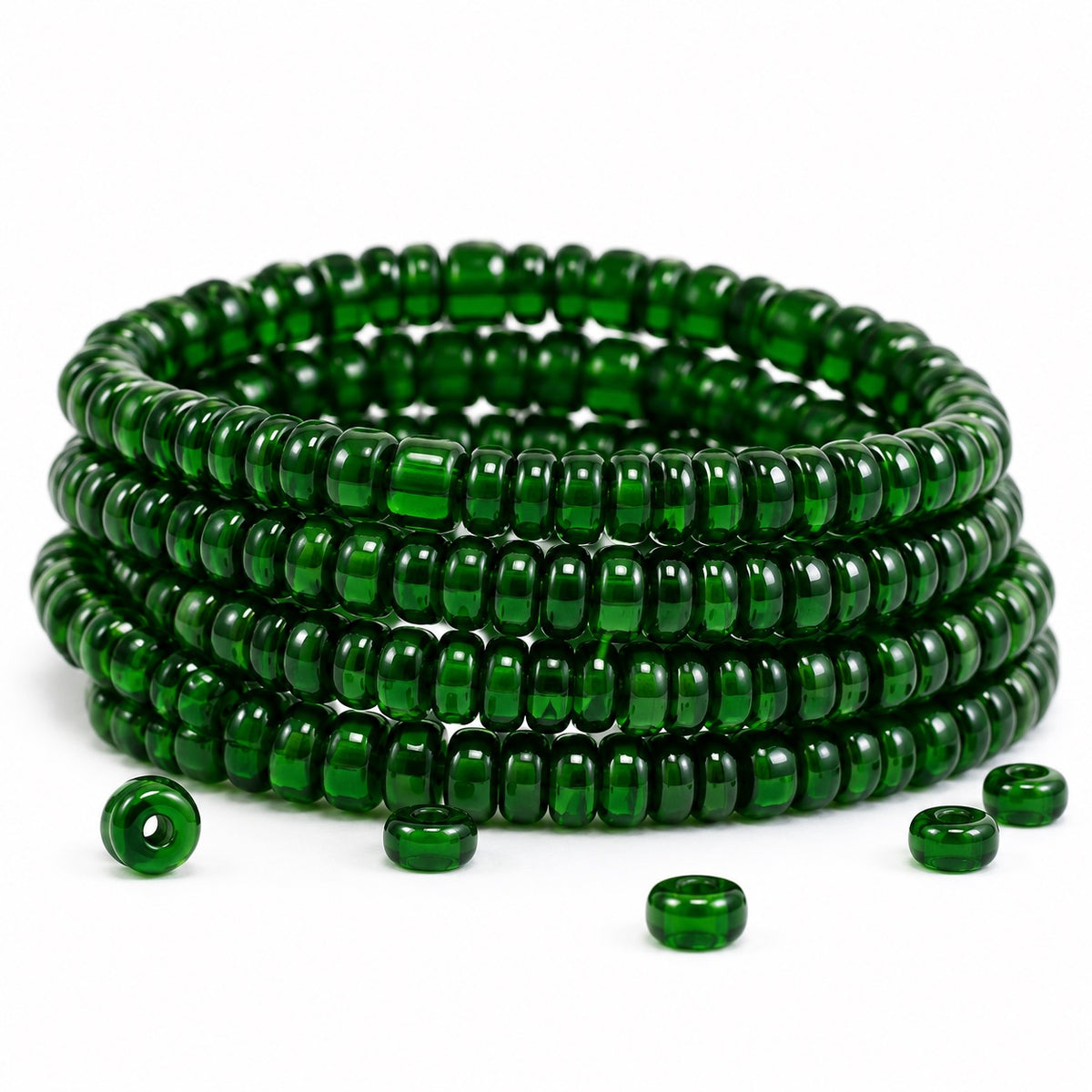 Flat Round Wheel Beads, Transparent Green Emerald (50150), Glass, Czech Republic