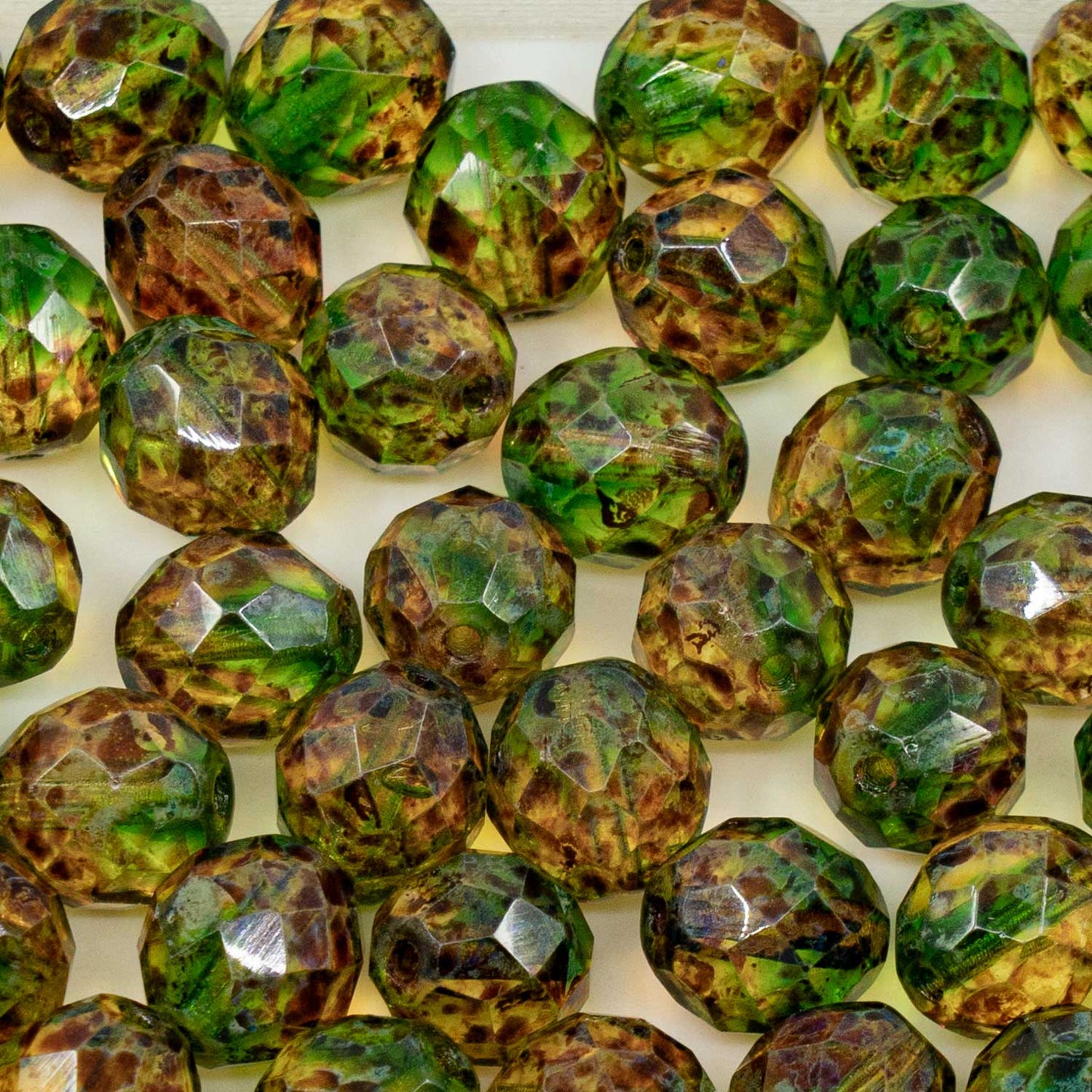 アウトレット 250g ファセットラウンドファイアポリッシュビーズ、10 x 10 mm、50051 Travertin (00030-81800)、ガラス、チェコ共和国