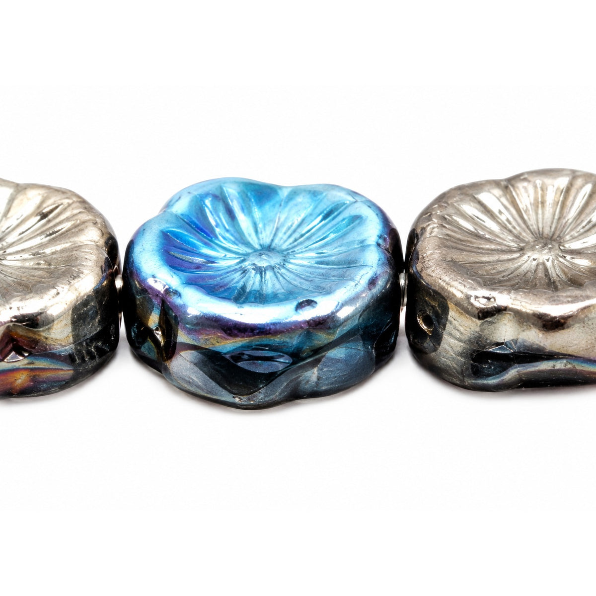 Hawaii Pressed Beads, Aqua 98555 (60030-98555), Glass, Czech Republic