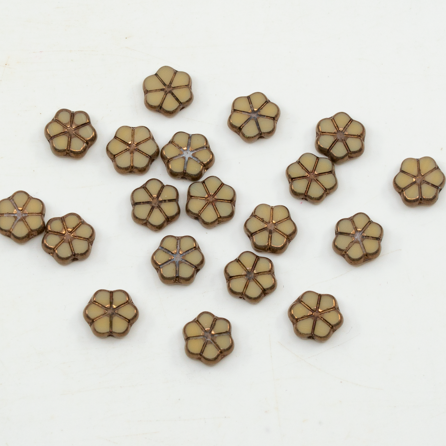 OUTLET 10克桌面切割花环珠,10 x 10毫米,米色青铜色(13020-14415),玻璃,捷克共和国