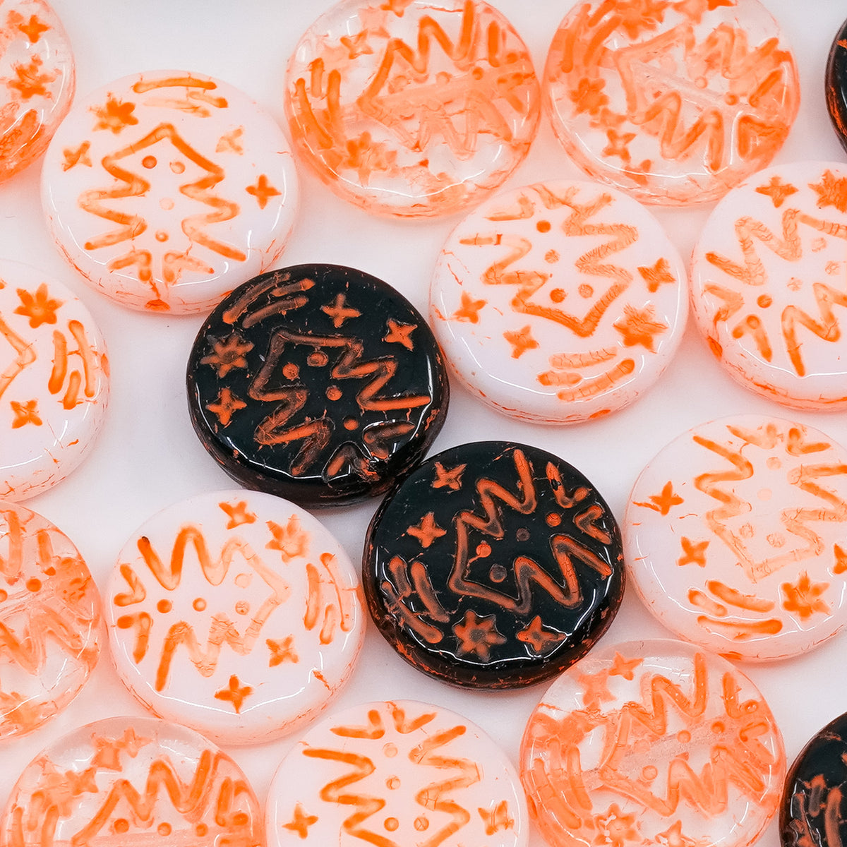 OUTLET grams Coin Bead With Christmas Tree, 14 x 14 mm, Mixed Colors 54191 (mix-54191), Glass, Czech Republic