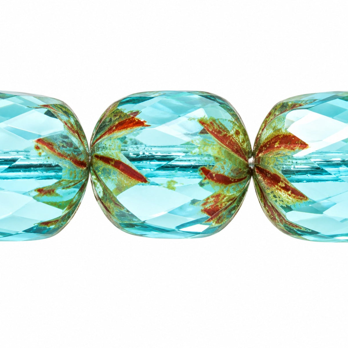 Faceted Fire Polished Beads Special Cut, Transparent Aqua Stain Strong (60020-86805), Glass, Czech Republic