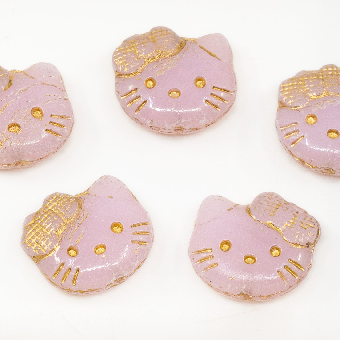 OUTLET 10 grams Hello Kitty Beads, 19 x 18 mm, Opal Pink Gold Lined (72200-54202), Glass, Czech Republic