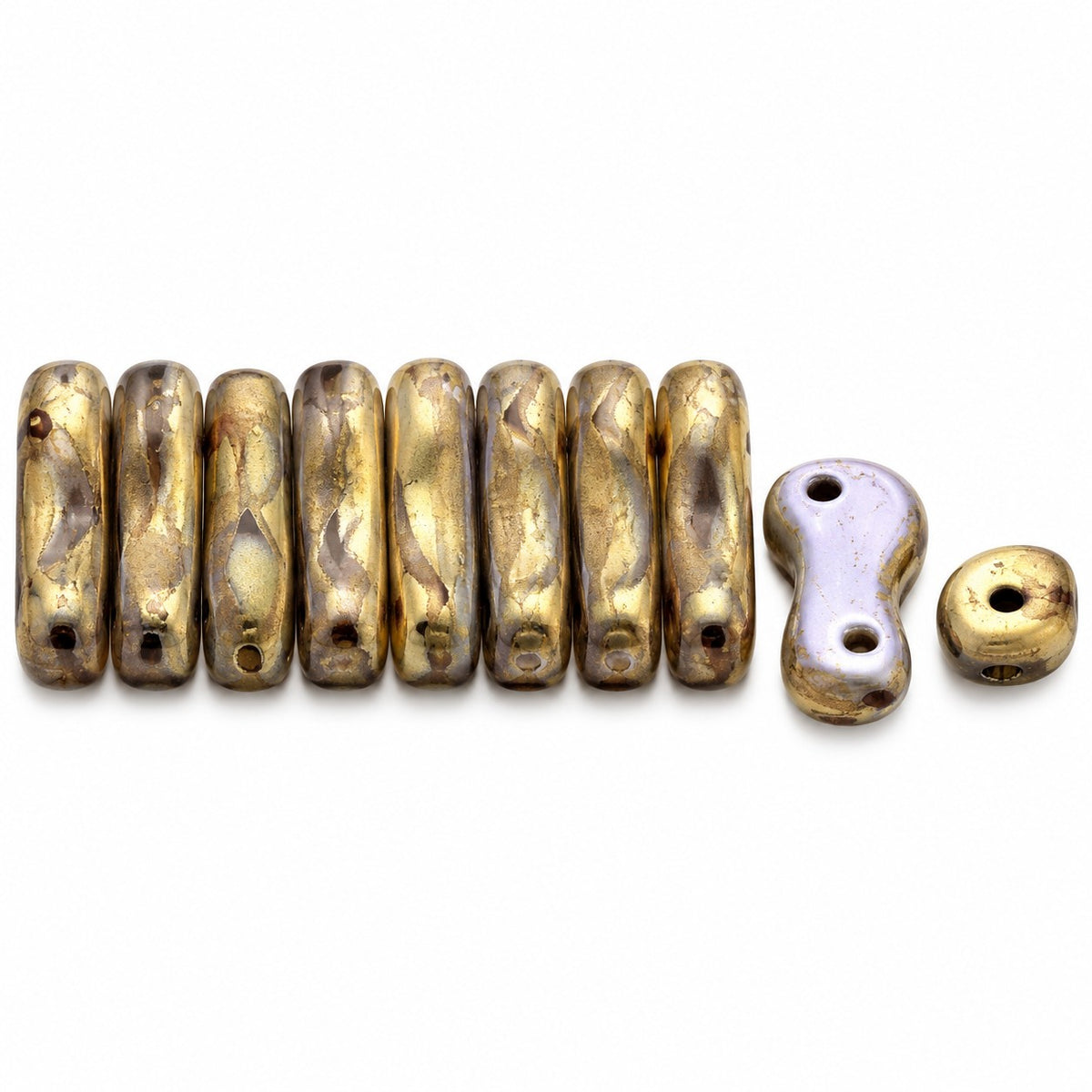2-Hole Pressed Beads, Black 98857 (23980-98857), Glass, Czech Republic