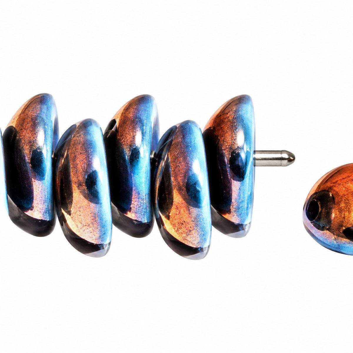 Piggy Beads, Opaque Blue Crystal Pinkyellow Coating (33100-27137), Glass, Czech Republic