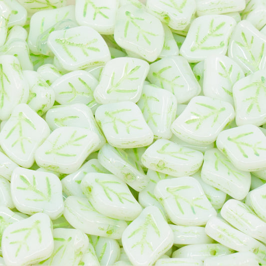 OUTLET 10 grams Lilac Leaf Beads, 7 x 12 mm, White Green Lined (02010-54322), Glass, Czech Republic