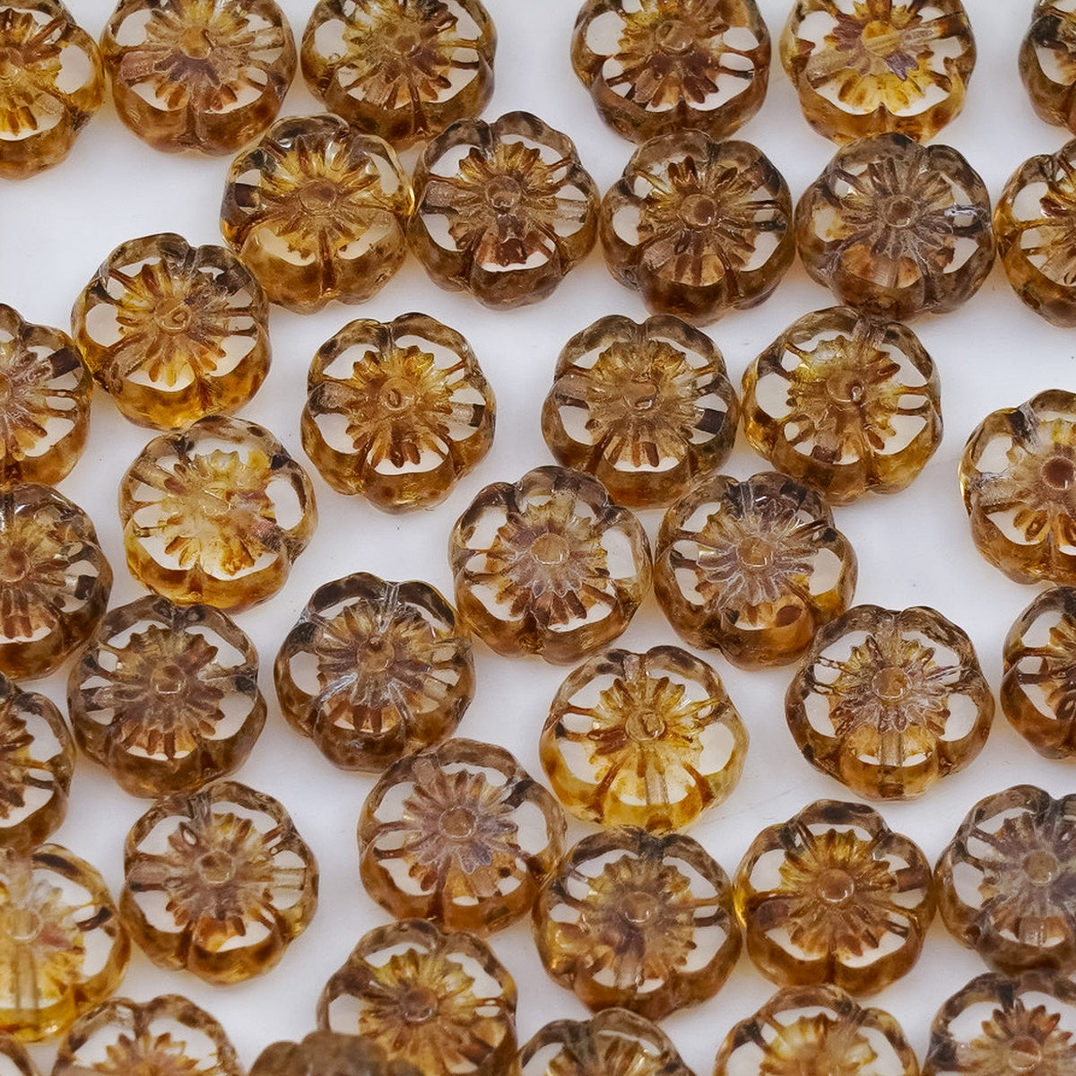 OUTLET 250g/50g Table Cut Hawaii Flower Beads, 8 x 8 mm, Crystal Travertin (00030-86800), Glass, Czech Republic