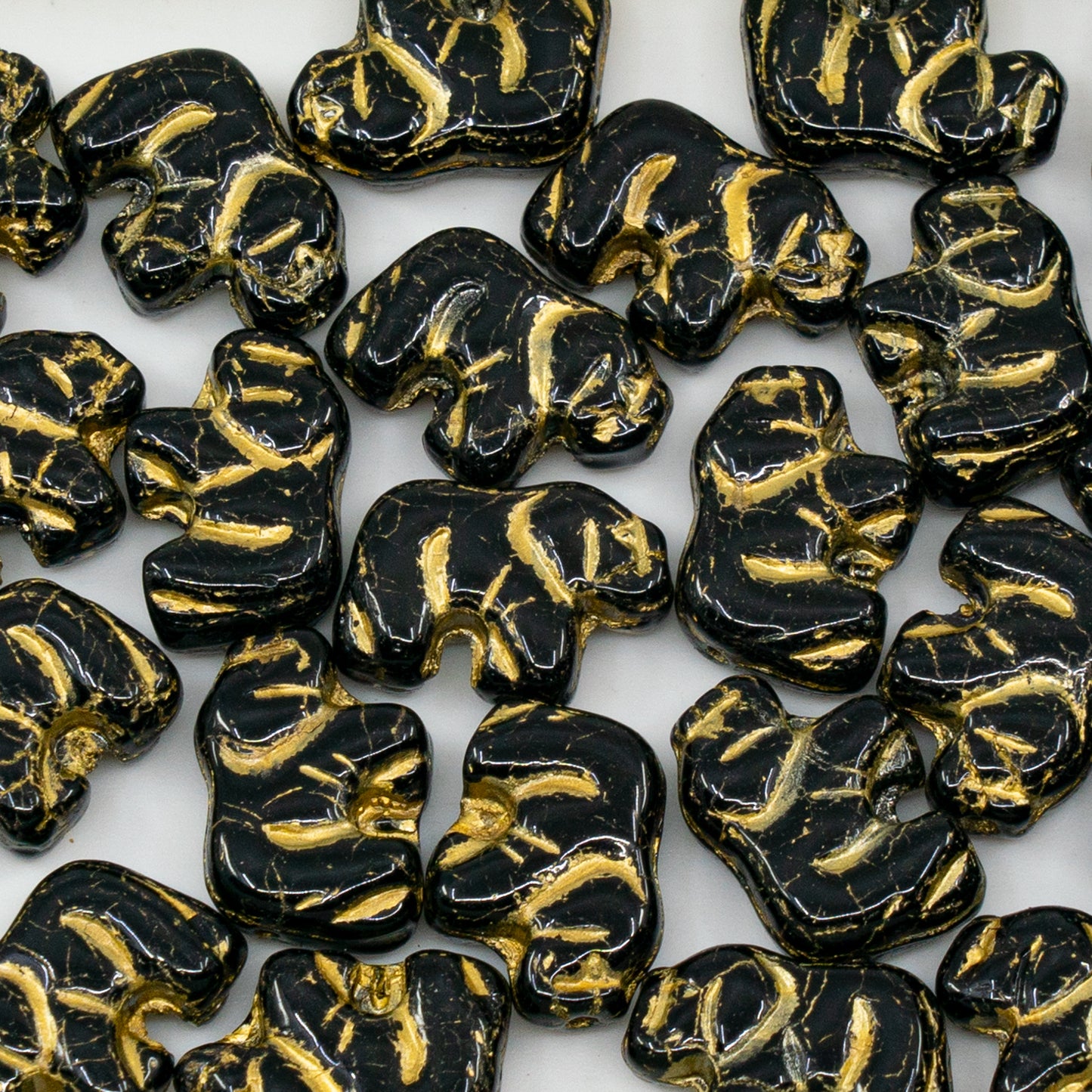 OUTLET 250g/50g Small Elephant Beads, 15 x 11 mm, Black Gold Lined (23980-54302), Glass, Czech Republic