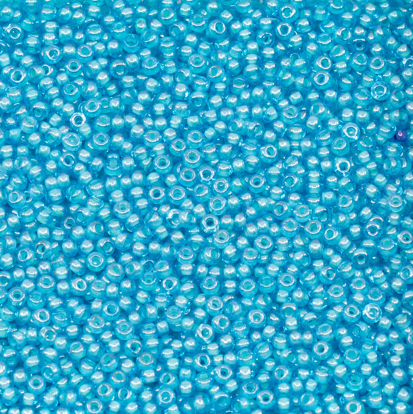 OUTLET 10 grams Preciosa Ornela Seed Beads, Round Hole, Loose, 10/0, aquamarine, colour lined green, sfinx (61353), Glass, Czech Republic