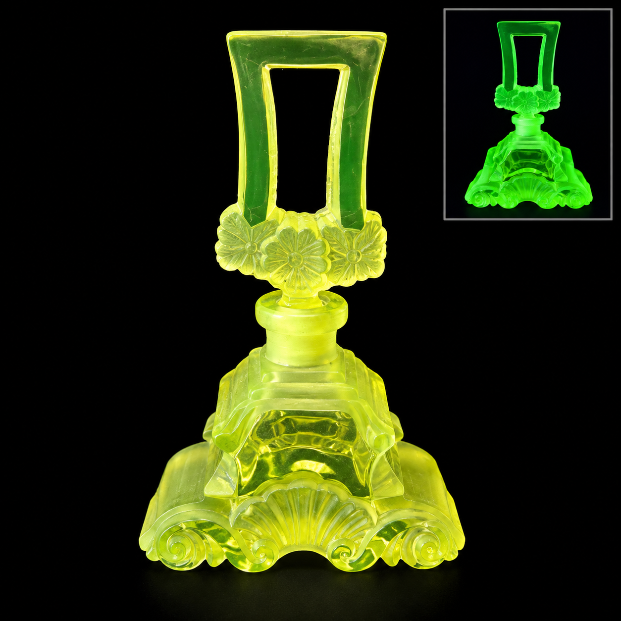Uranium Vintage Bohemia Glass Perfume Bottle, Czech Republic, OUTLET