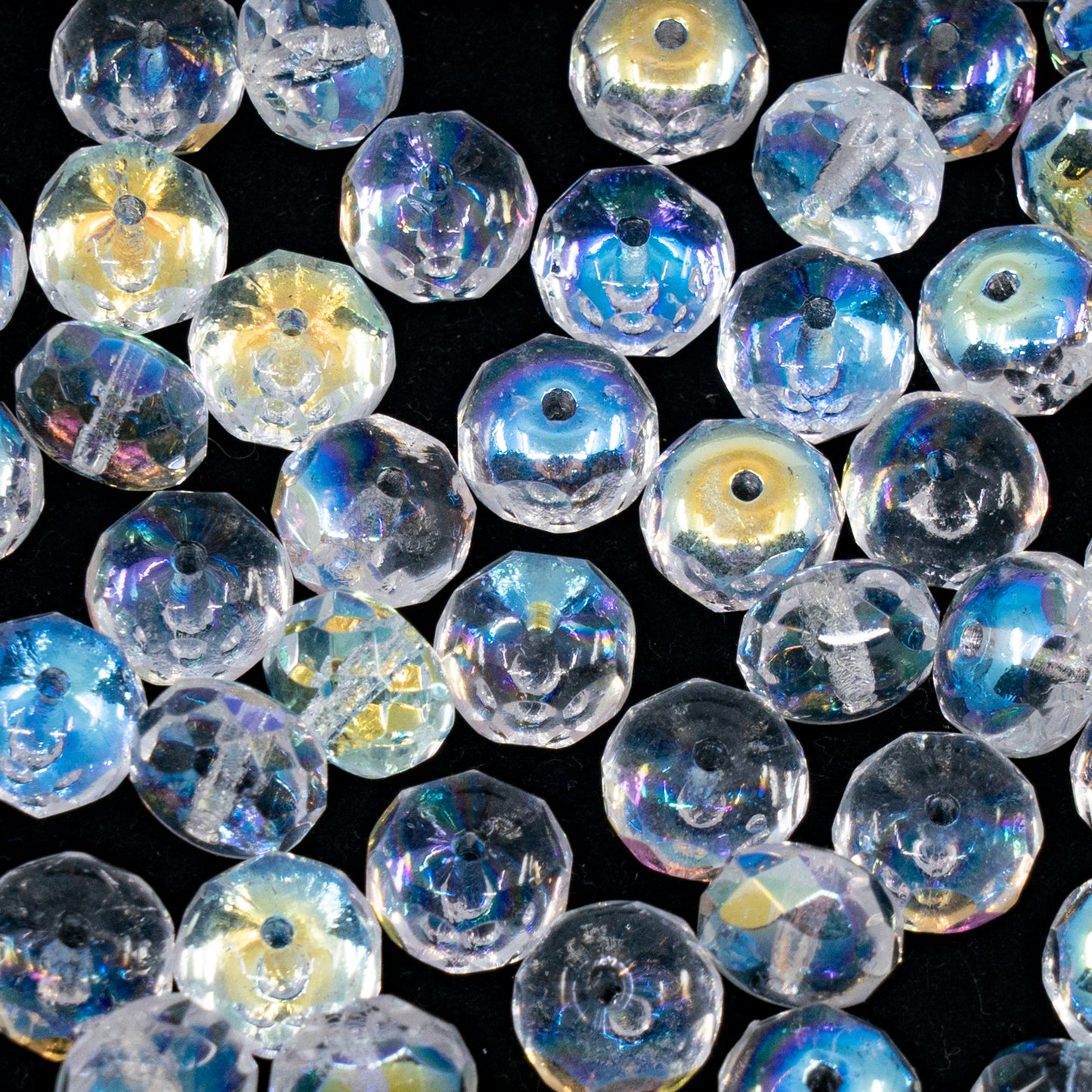 OUTLET 10 grams Faceted Rondelle Fire Polished Beads, 6 x 9 mm, Crystal Ab (00030-28701), Glass, Czech Republic