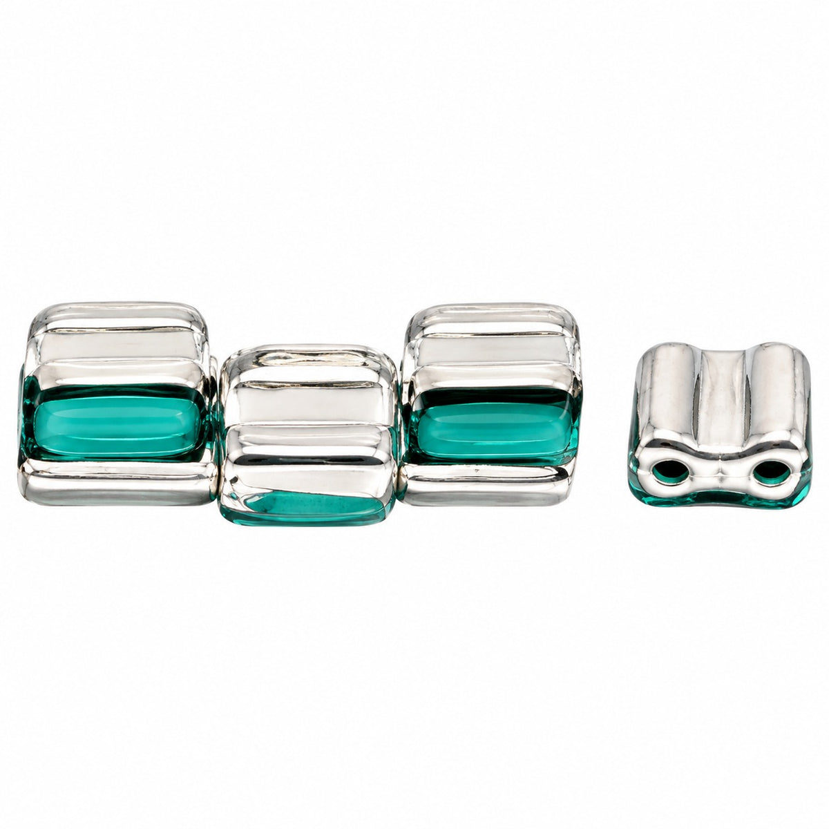 Silky 2-Hole Square Beads, Turquise Crystal Silver Half Coating (63120-27001), Glass, Czech Republic