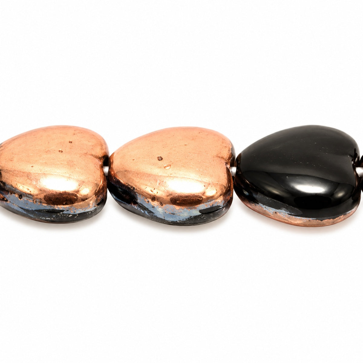 Heart Beads, Black Rose Gold Capri (23980-27101), Glass, Czech Republic