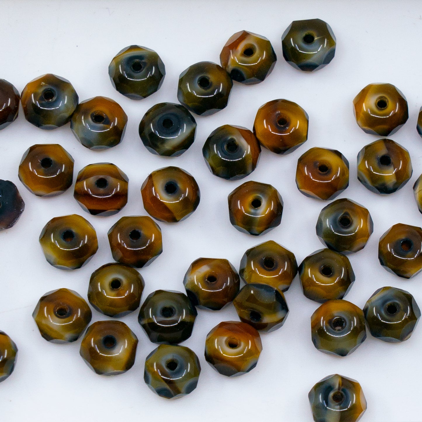 OUTLET 10 grams Faceted Rondelle Fire Polished Beads, 7 x 7 mm, Brown Mixed Glass (brown-mixed-glass), Glass, Czech Republic