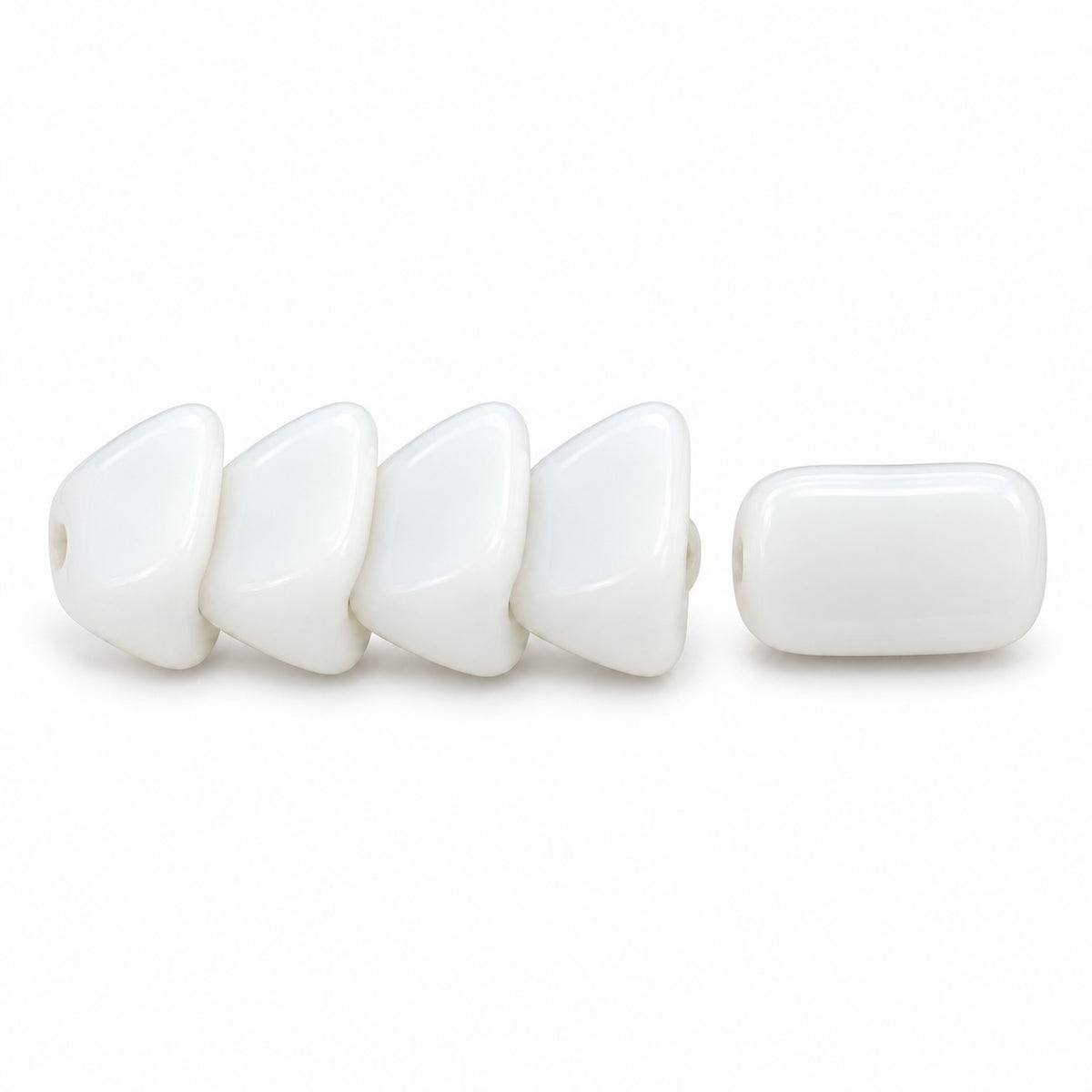 Dome Beads With Middle Hole, White (02010), Glass, Czech Republic