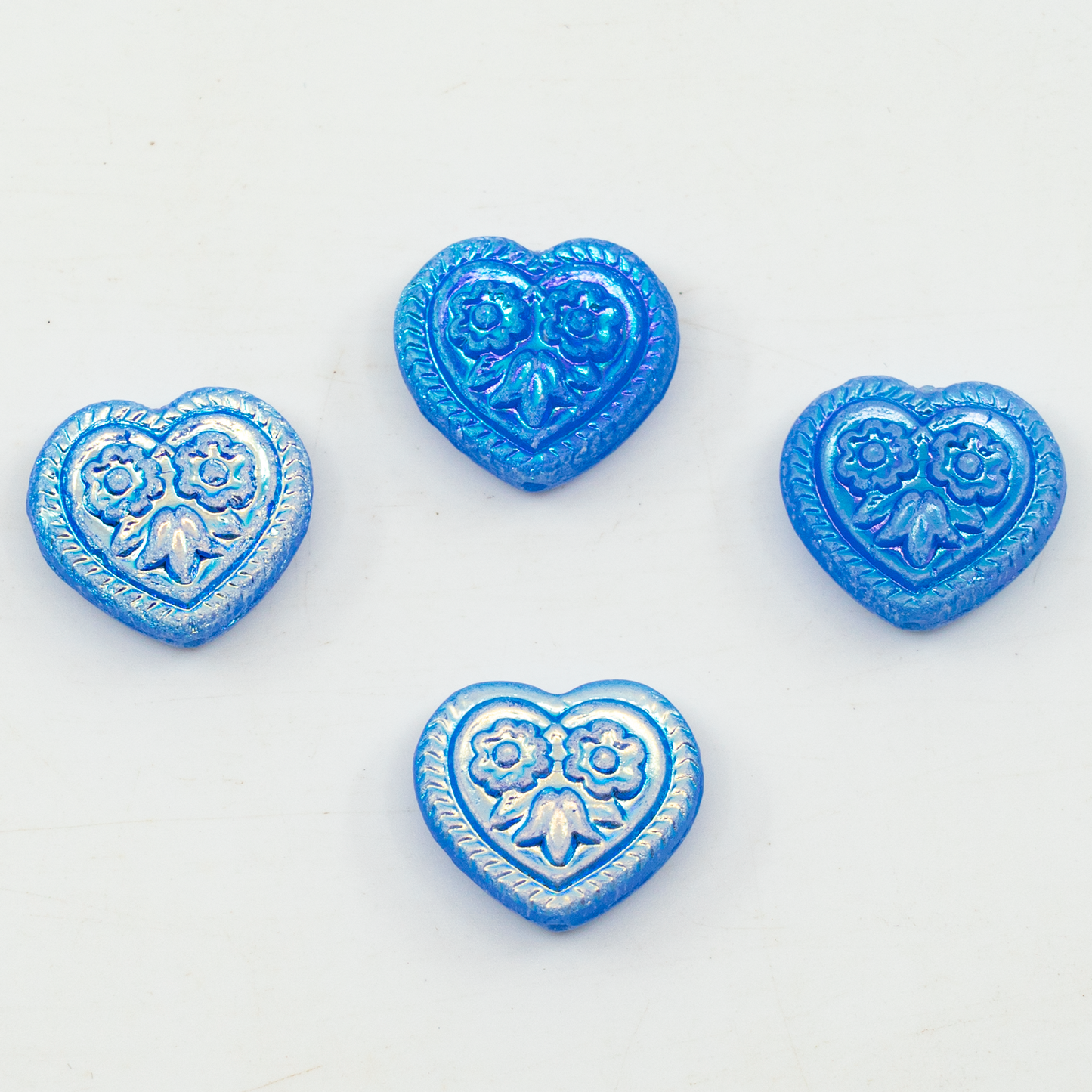 OUTLET 10克 心形民间花卉珠子,17 x 17毫米,透明蓝色AB全珠(双面)(30020-28703),玻璃,捷克共和国