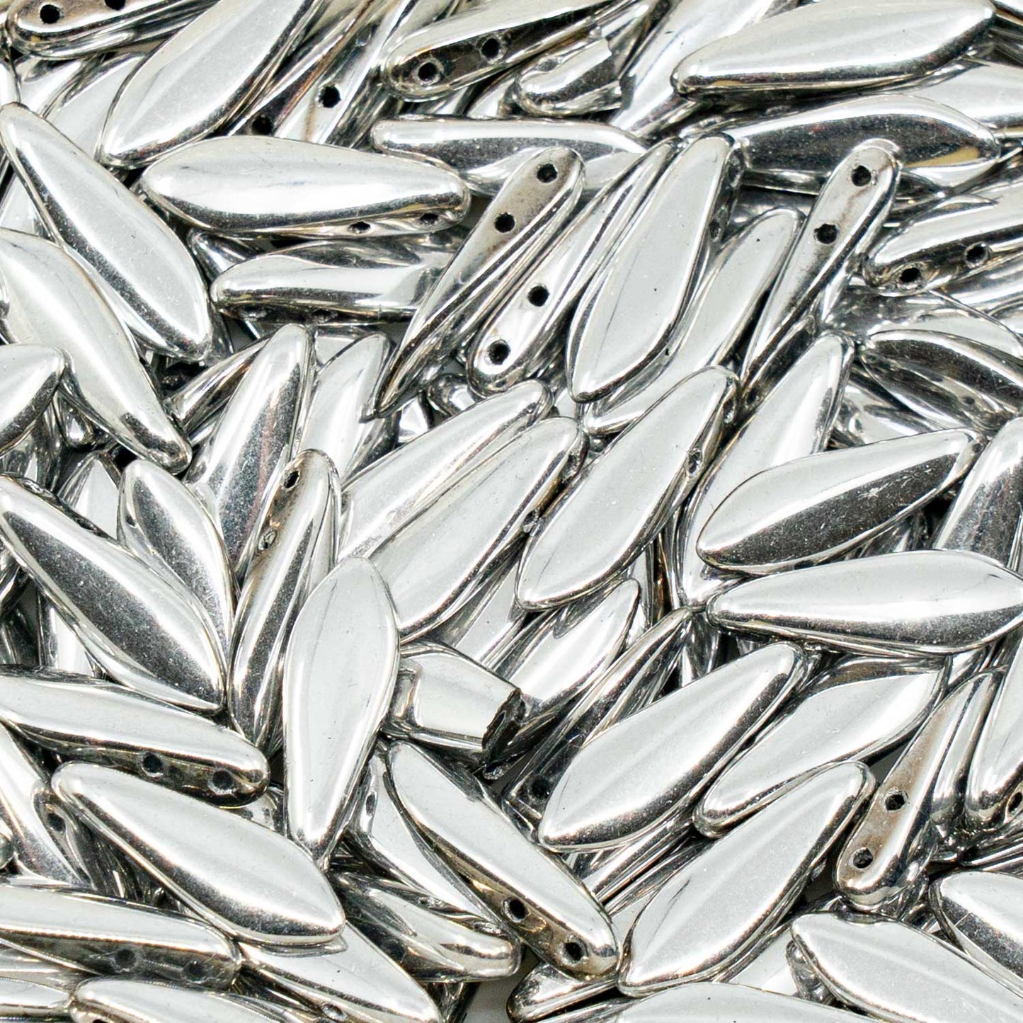 アウトレット 250g 2穴ダガービーズ、5 x 16 mm、クリスタルクリスタルシルバーハーフコーティング2X (00030-81800)、ガラス、チェコ共和国