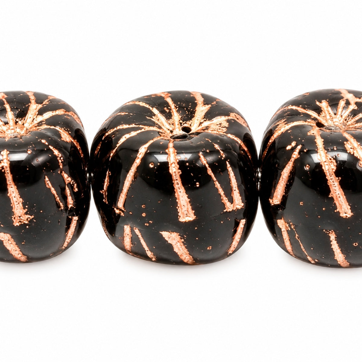 Wide Flower Pressed Beads, Black Copper Lined (23980-54307), Glass, Czech Republic