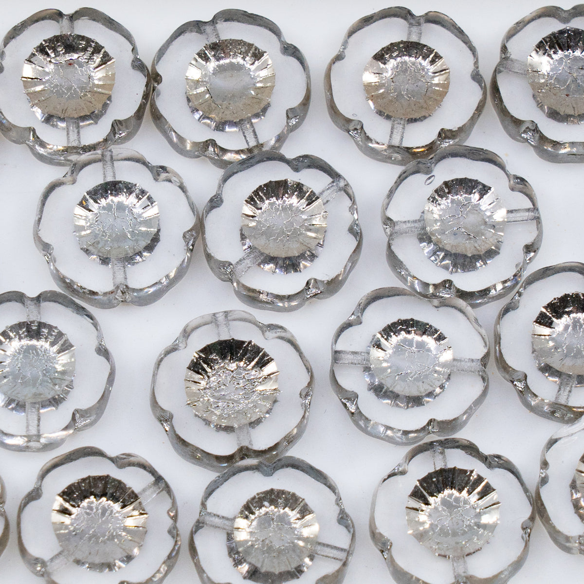 OUTLET 250g/50g Table Cut Hawaii Flower Beads, 14 x 14 mm, Crystal Chrome 2X (00030-chrome-2x), Glass, Czech Republic