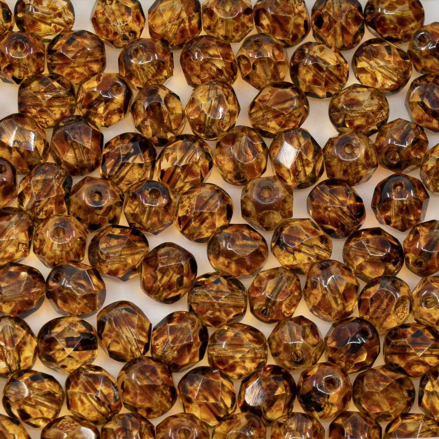 奥特莱斯 10 克多面圆形火抛光珠,6 x 6 毫米,水晶石灰华 (00030-86800),玻璃,捷克共和国