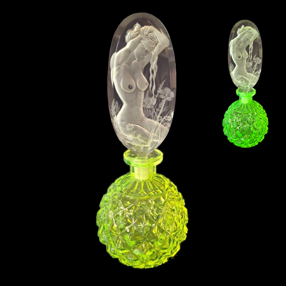 Uranium Vintage Bohemia Glass Perfume Bottle, Czech Republic, OUTLET