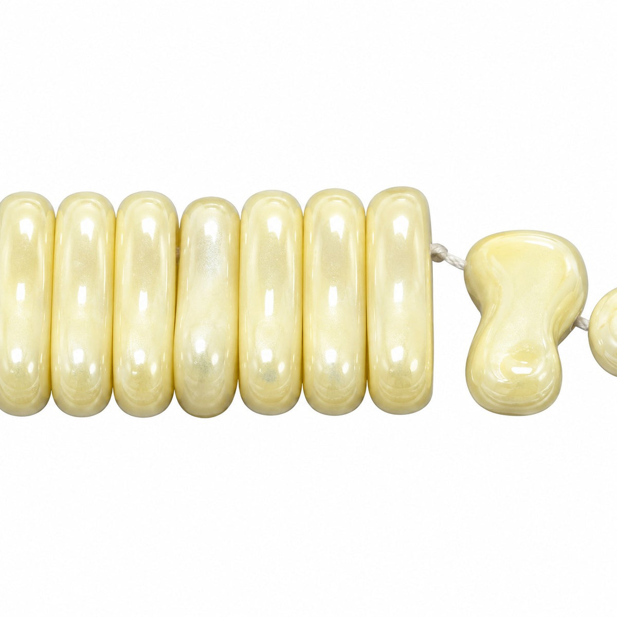2-Hole Pressed Beads, Chalk White Luster Cream (03000-14401), Glass, Czech Republic
