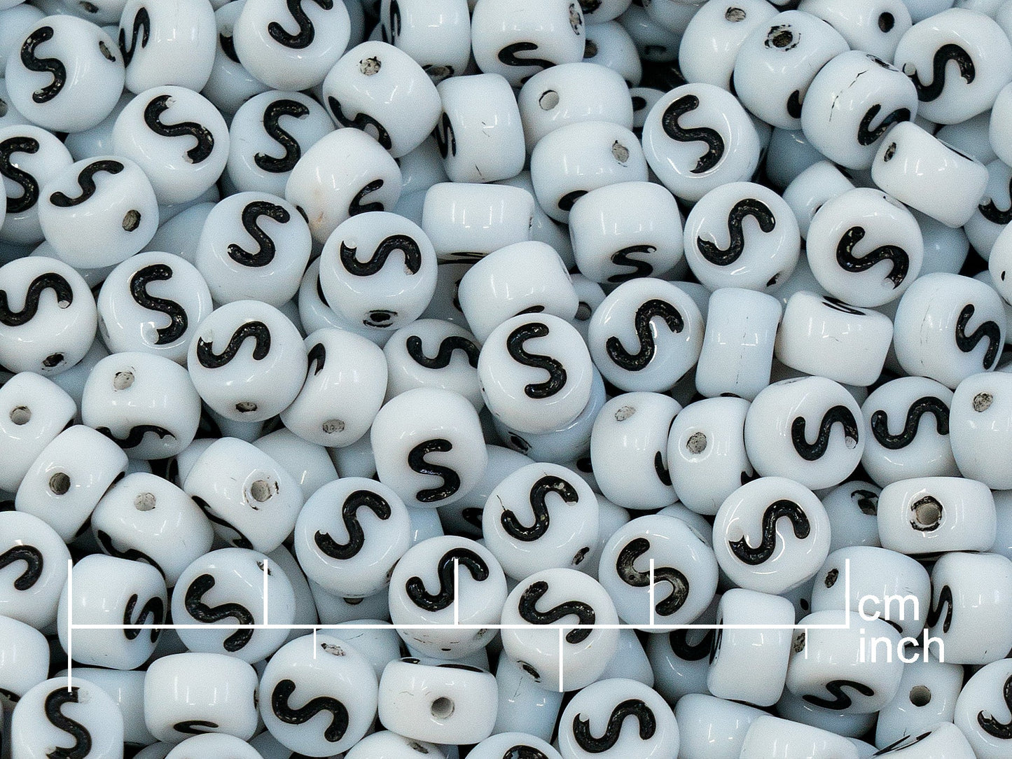 OUTLET 250g Pressed Czech Glass Letter Number Beads, 6 x 6 mm, (s), White Black Lined, Glass, Czech Republic
