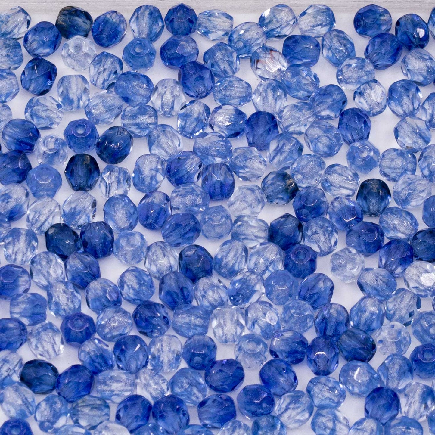 アウトレット 250g ファセットラウンドファイアポリッシュビーズ、4 x 4 mm、ダークブルーミックスカラー1 (00030-81800)、ガラス、チェコ共和国