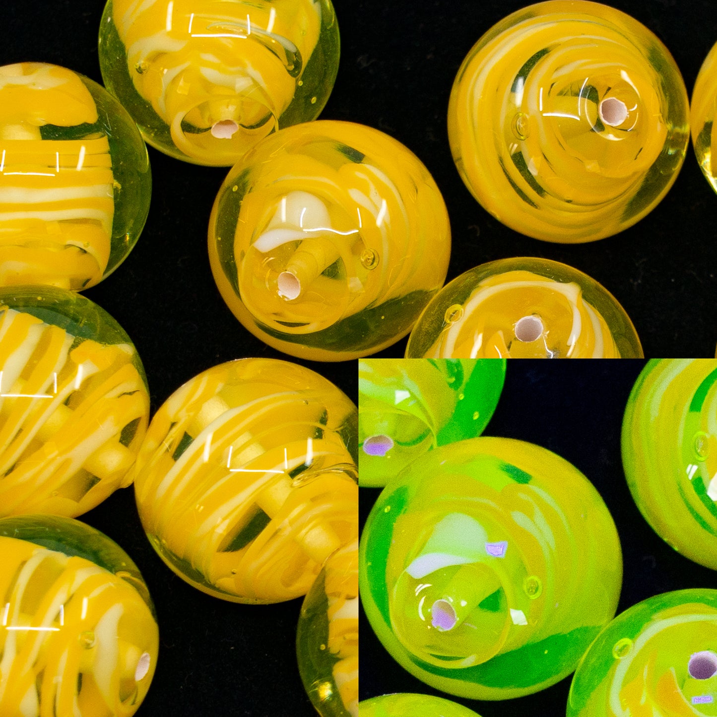 OUTLET 1 pcs Lampwork Round Beads, 16 x 16 mm, Transparent Yellow Yellow (80130-yellow), Glass, Czech Republic